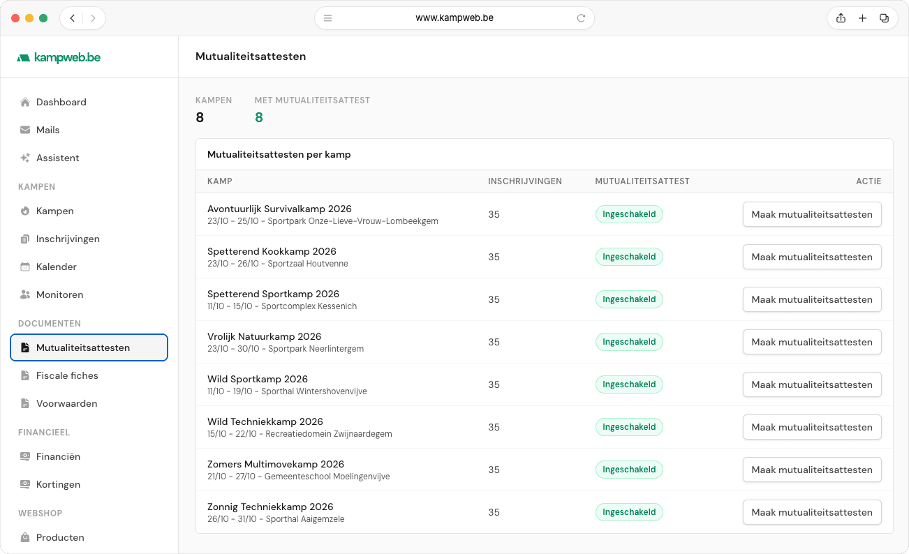 Attesten genereren in Kampweb