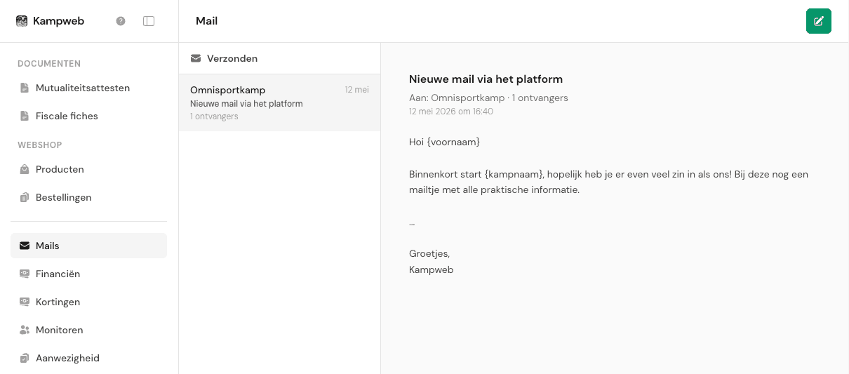 Herbruikbare mailsjablonen voor snelle communicatie in Kampweb
