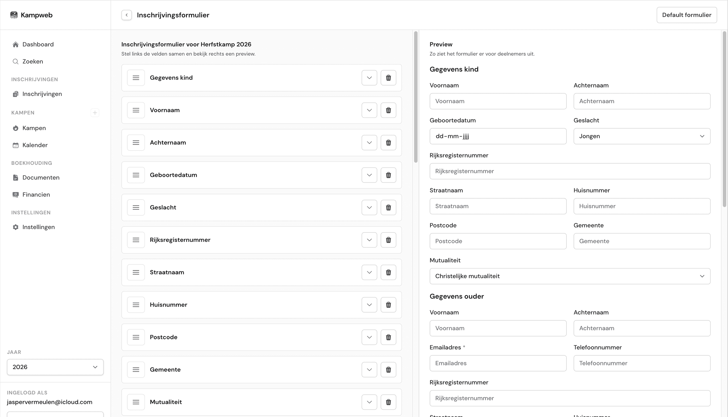 Formbuilder om kampinschrijvingen op je website te sturen