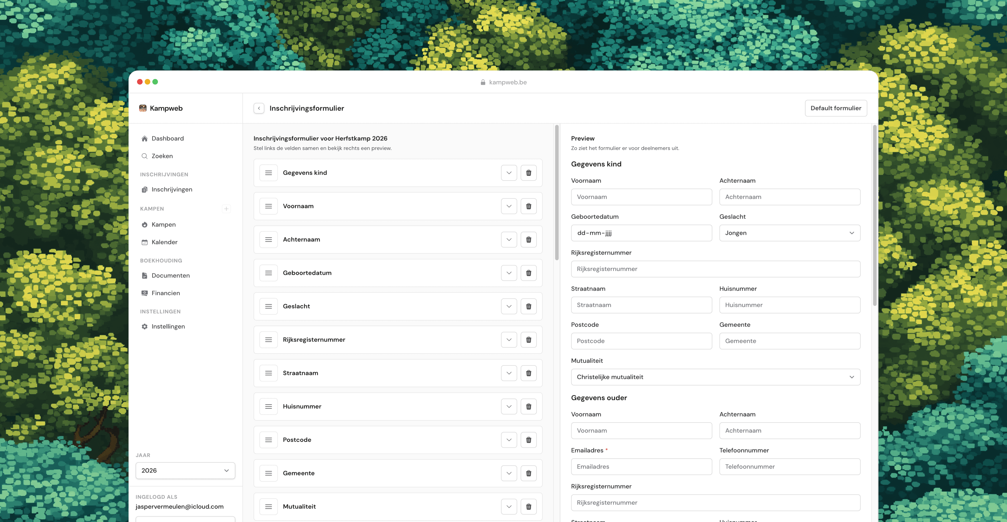 Formbuilder om kampinschrijvingen op je website te sturen