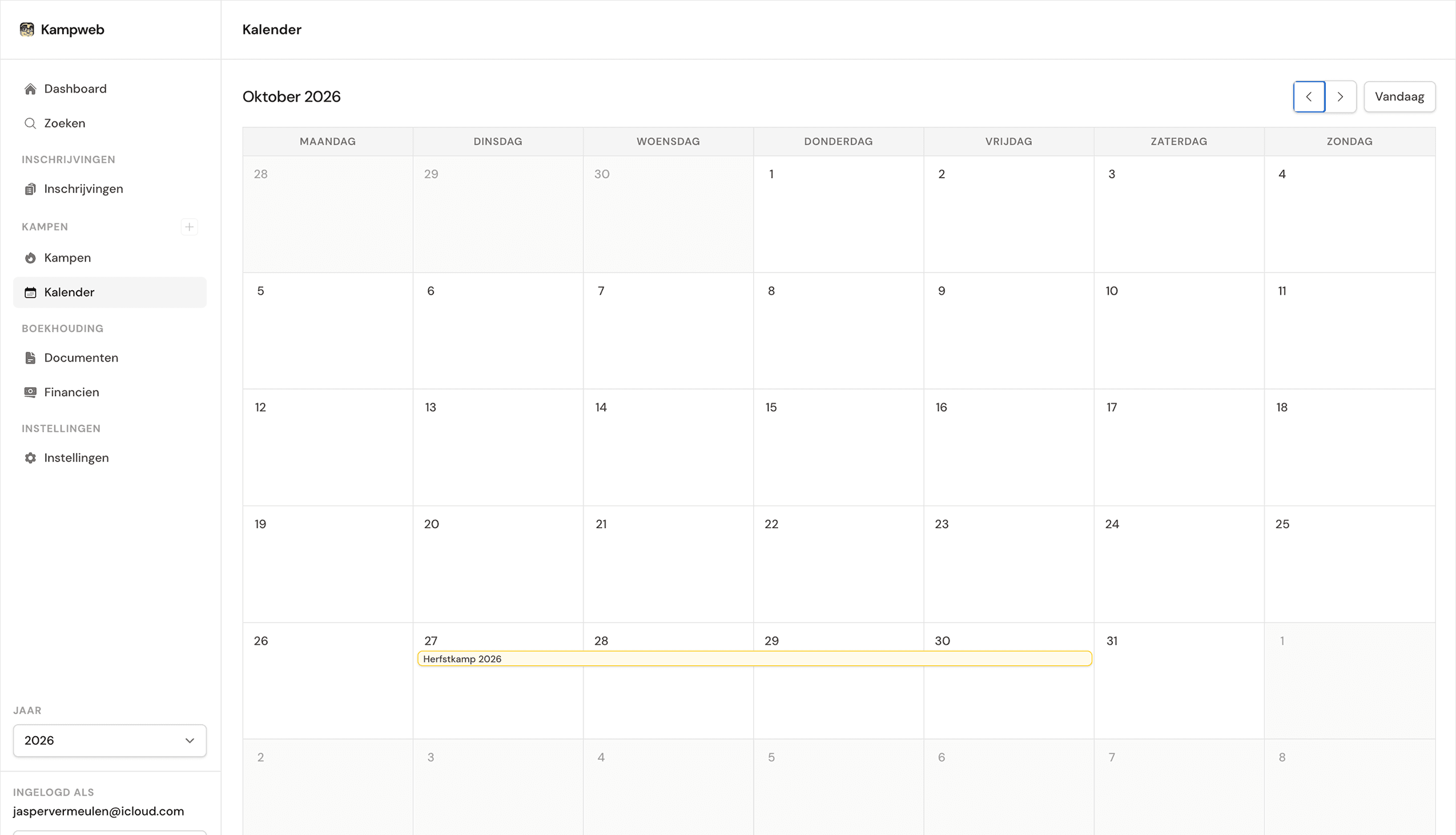 Al je kampen overzichtelijk op een kalender in Kampweb