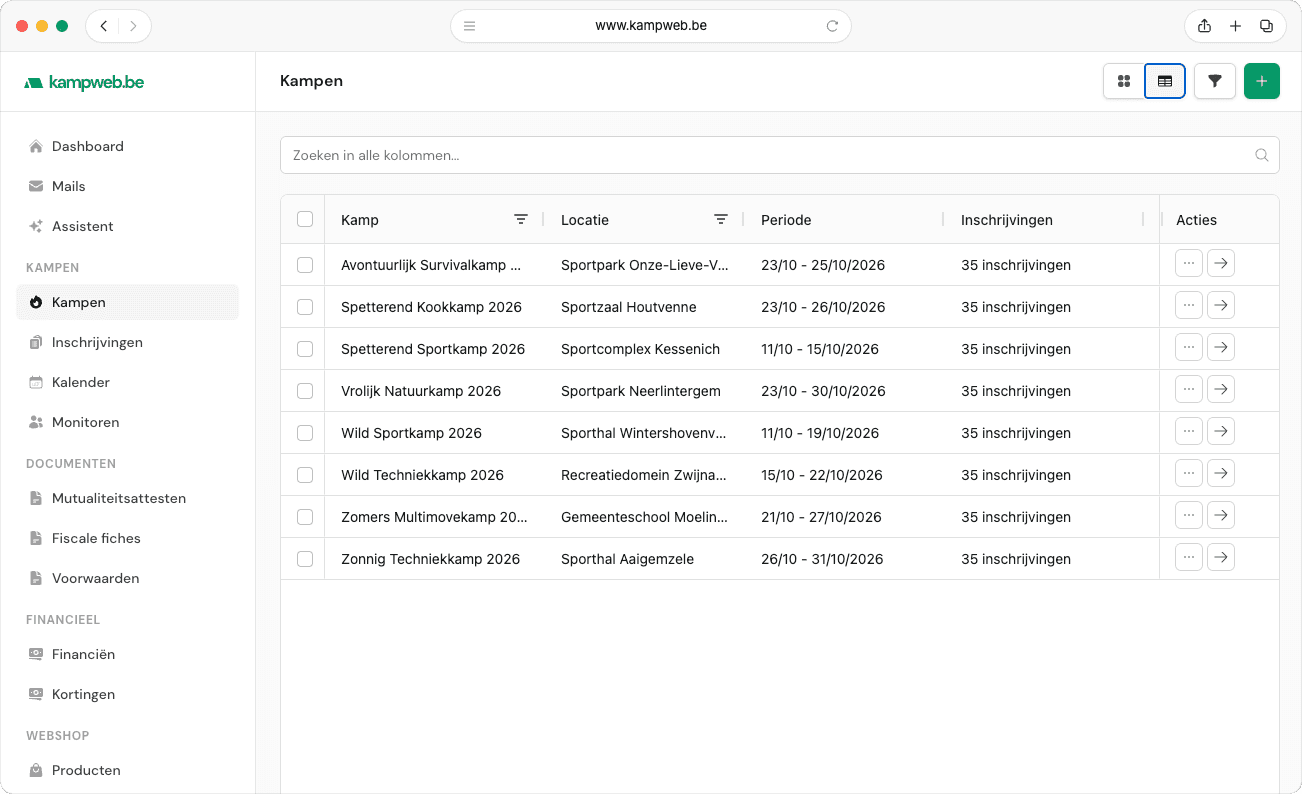 Kampen beheren in Kampweb